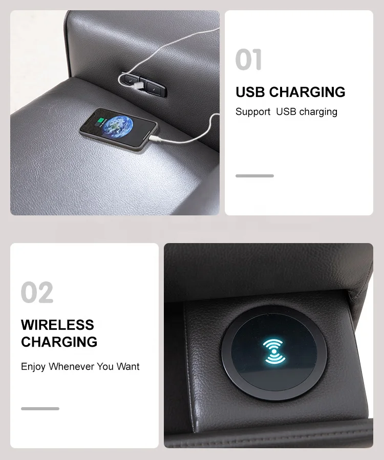 MANWAH CHEERS Hot Sale L Shape Leather Power Recliner Sofa With Chaise Lounge Led Light Cup Holder And Wireless Charging