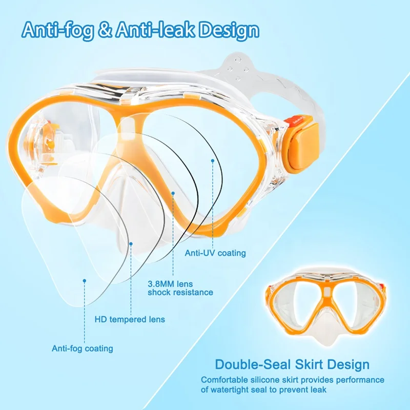 Double Tempered Glass Lens Diving Mask Silicone Skirt Strap Swim Scuba Goggles Snorkeling Free Diving Mask And Snorkel Set
