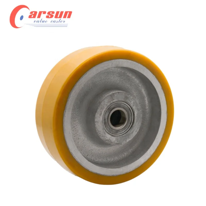 Professional Factory 8inch Yellow cast iron core polyurethane wheel trolley wheels material cart PU wheel