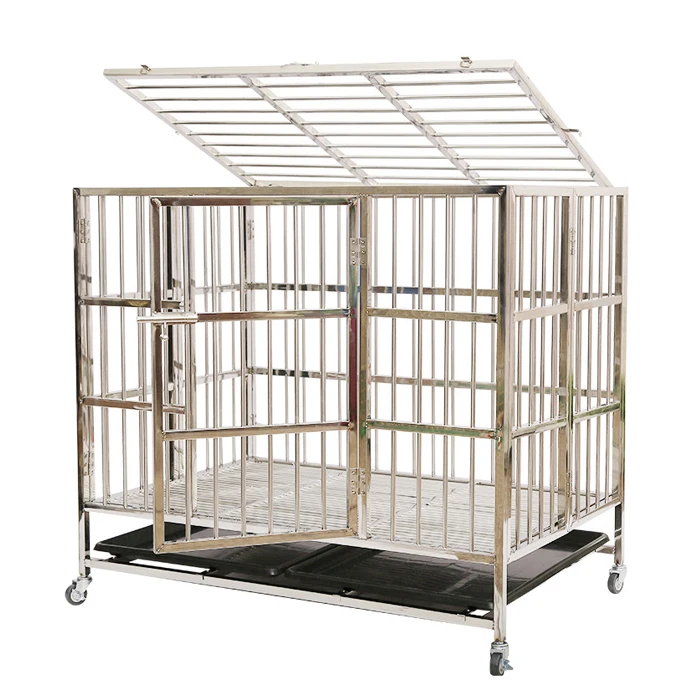 Foldable XL Large Stainless Steel Dog Cage Folding SUS Dog Kennel Box With Toilet Tray