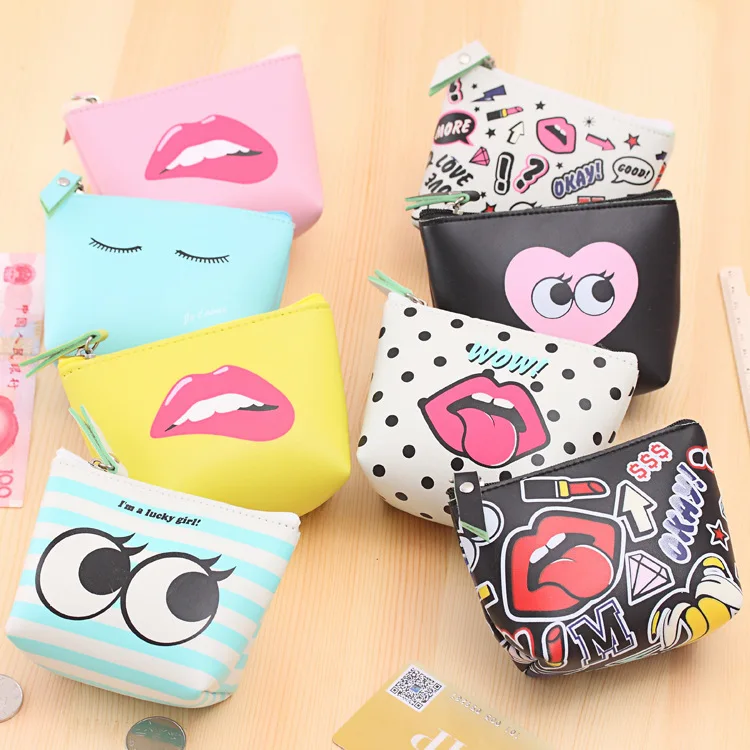 New design girls small coin purse fashion cartoon waterproof coin key case pu leather money storage bag wholesale wallet bag