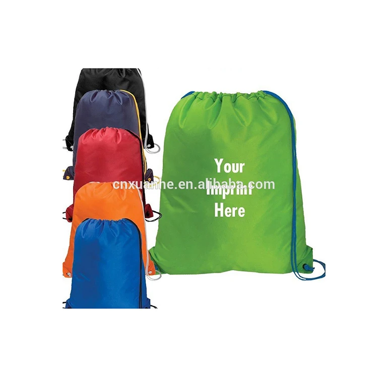 New Custom Logo Nylon Draw String Bag Full Color Cinch Backpack Recycled Waterproof 210D Polyester Drawstring Bag