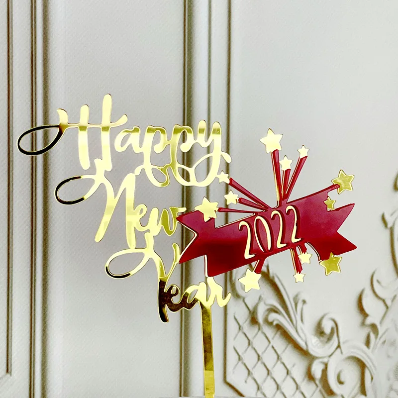 Christmas Acrylic Baking Supplies Cheers 2023 New Year Cake Topper Laser Fireworks Cake Decoration