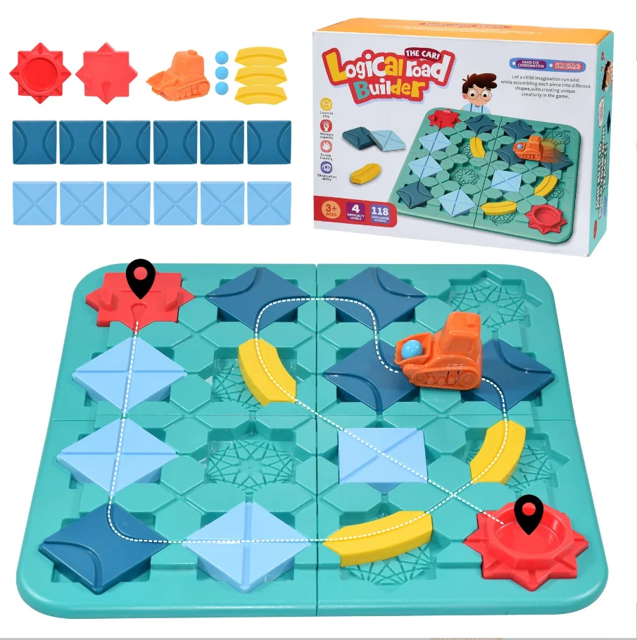 118 challenges kids brain teaser puzzle logical training toys road blocks builder car  track toy educational board game