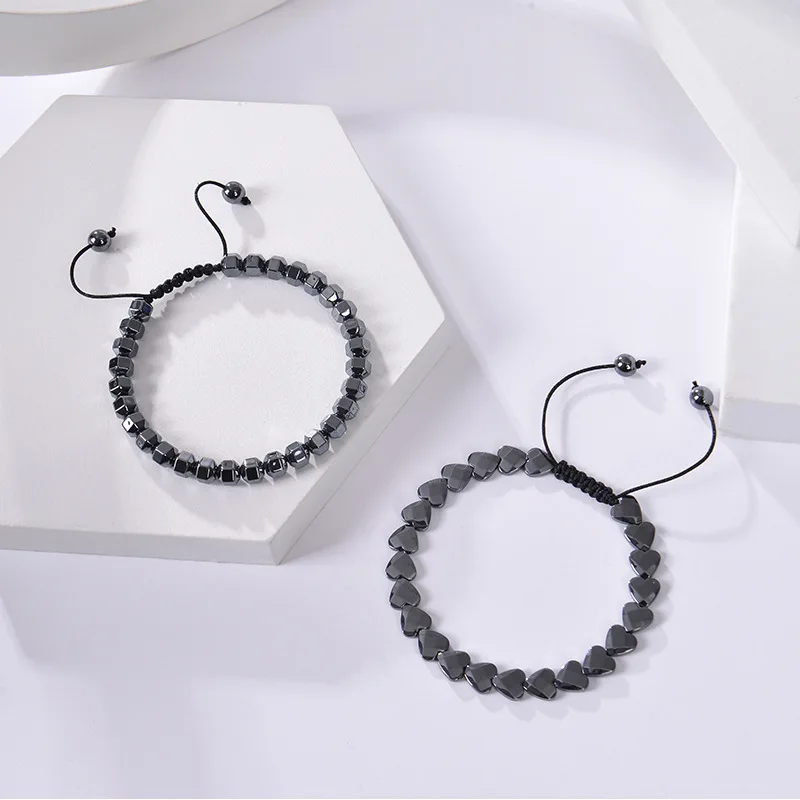 Wollet Loose Beads Heart Fashion Adjustable Magnetic Natural Stones Beaded Hematite Bracelet