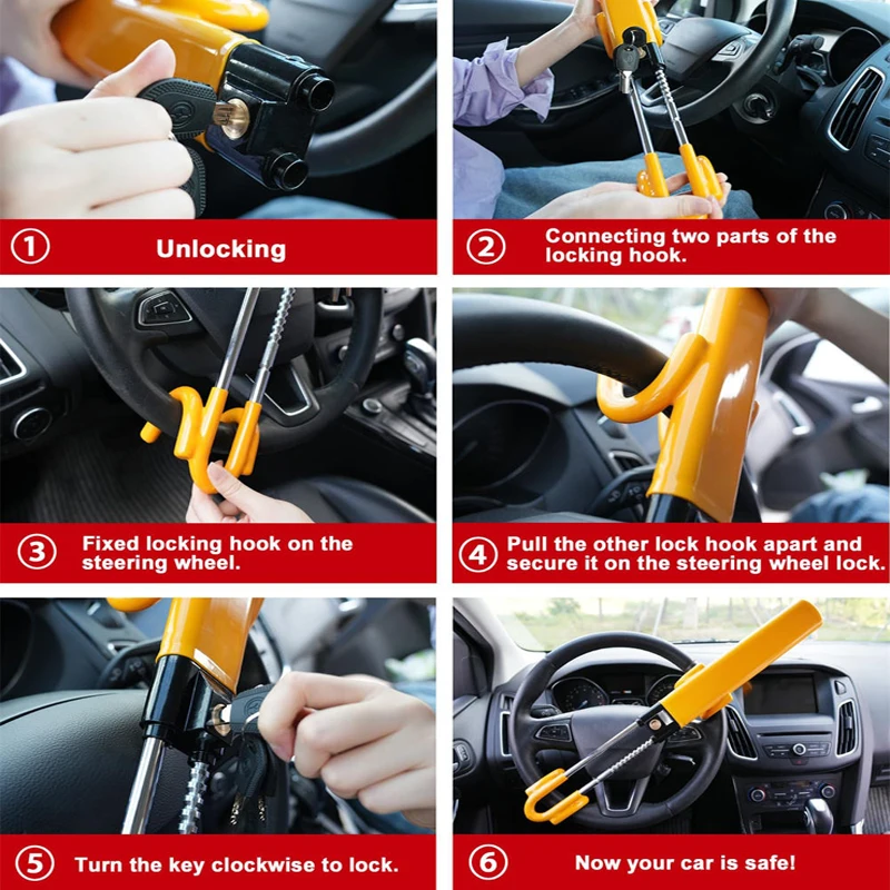 Universal Car Security Safety Products Anti-Theft Clamp Double Hook Steering Wheel Locks
