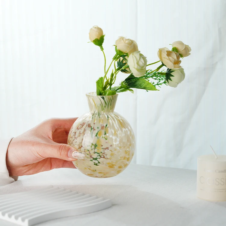 110mm height handmade Lakotto glassware small flower round vase decor glass