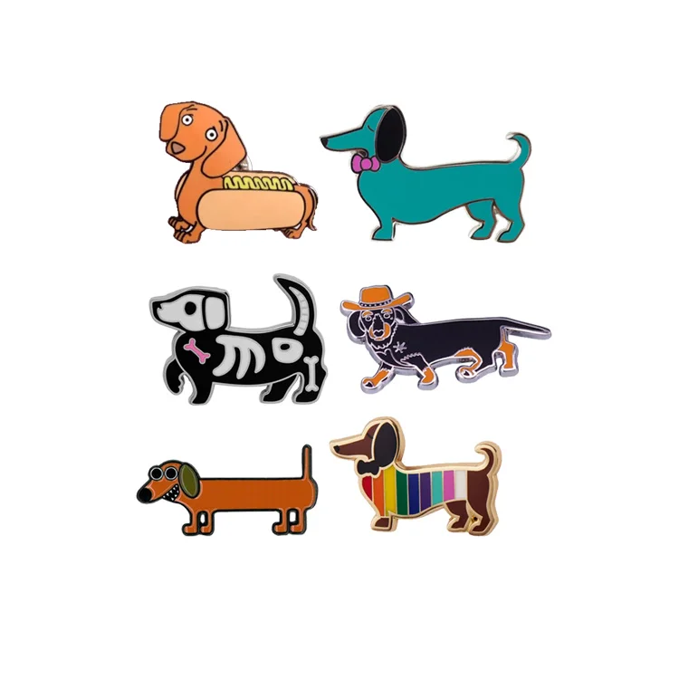 Manufacture Hot Dog Dachshund Soft Hard Enamel Pin Custom Logo Rainbow Cowboy Sausage Dog Lapel Pin Badge Brooch Souvenir Gift