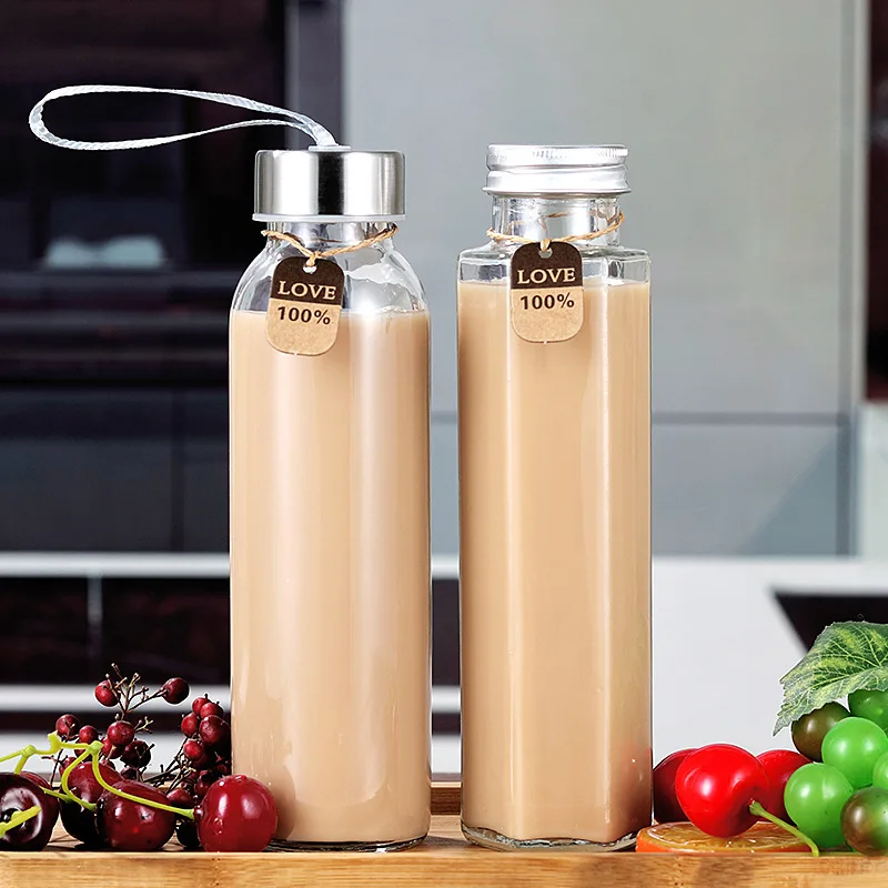 250ml glass beverage bottle with aluminum lid 350ml sealed clear cold brew tea bottle 500ml juice bottle