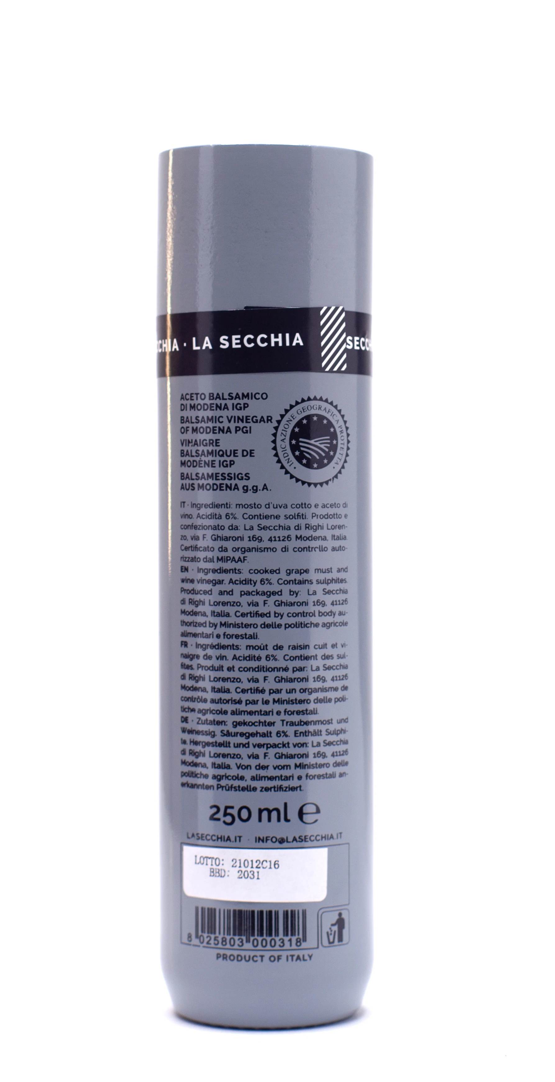 Wholesale Seasoning Healthy Made in Italy 250ml Glass Bottle Bulk Balsamic Vinegar of Modena IGP Grey