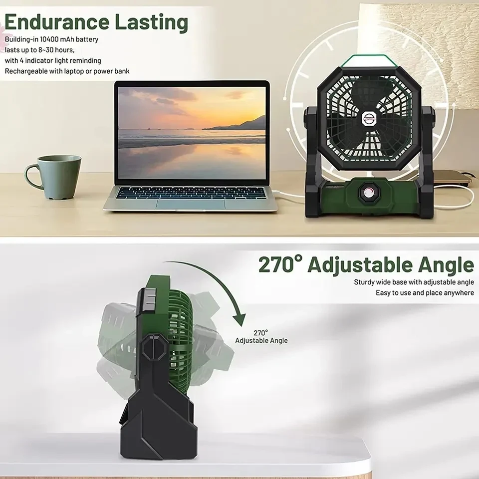 Portable Camping Lights Lantern with Fan Outdoor Rechargeable Camping Fan Worklight