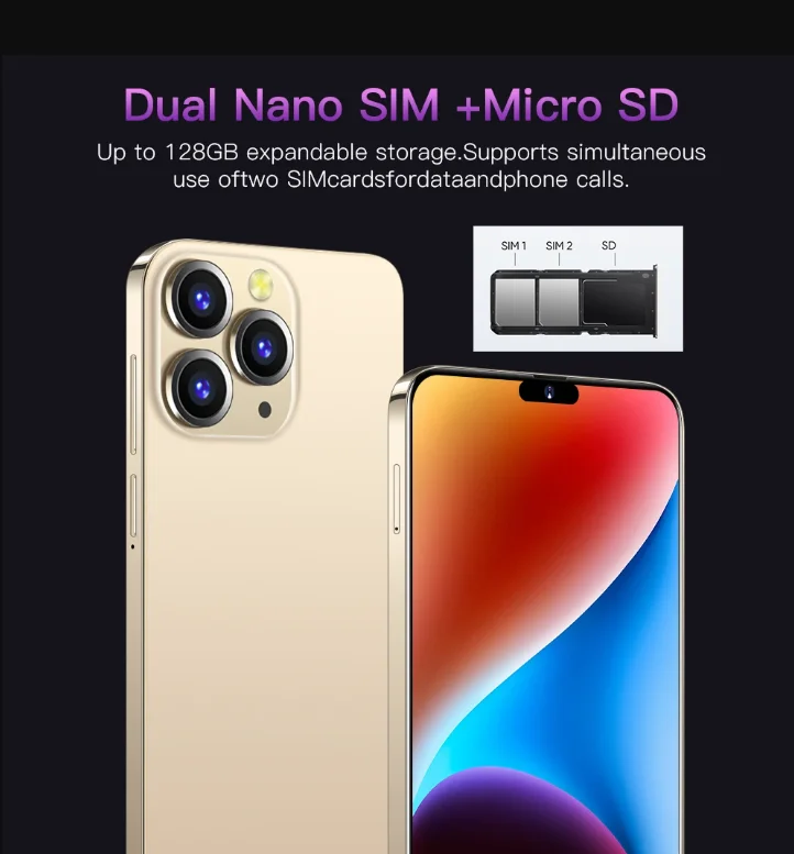 2023 Новый дешевый мобильный телефон 6 7 дюймов i15 Pro Max Оригинальный полноэкранный идентификатор лица 16 г + 1 ТБ 5 Сотовый 6800 мАч сотовые телефоны сделка
