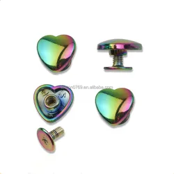 Stock supply high quality 12mm heart shaped rainbow metal bag rivets