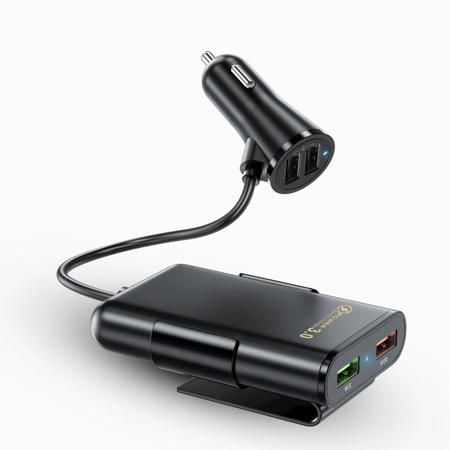4 Port USB Car Charger Quick Charge QC3.0 5.6ft Extension Cable For iPhone 12 Xiaomi Mobile Phone Driving Recorder Fast Charging