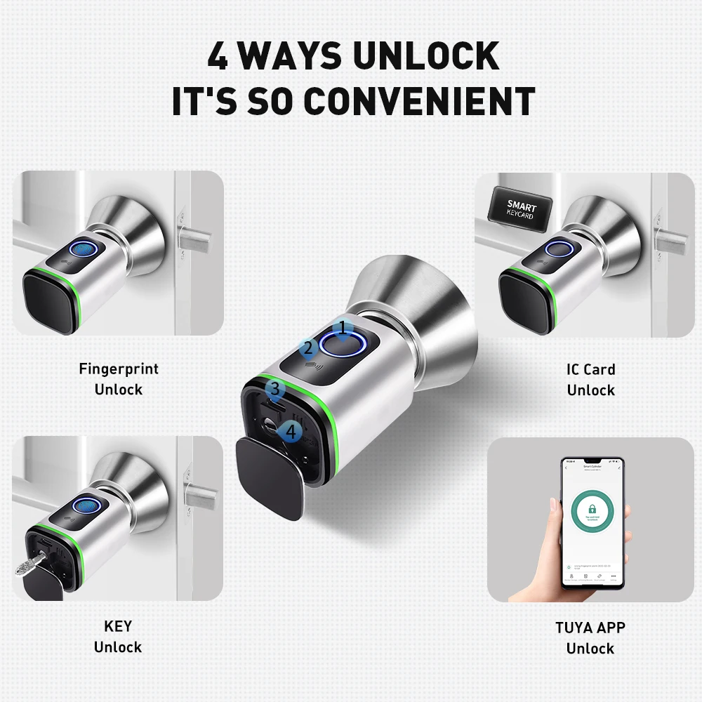 The latest TUYA smart cylinder type door lock with WiFi gateway smart lock