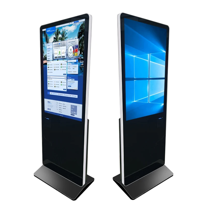 49 inch touch screen display floor standing digital kiosk with printer and LED light on sides