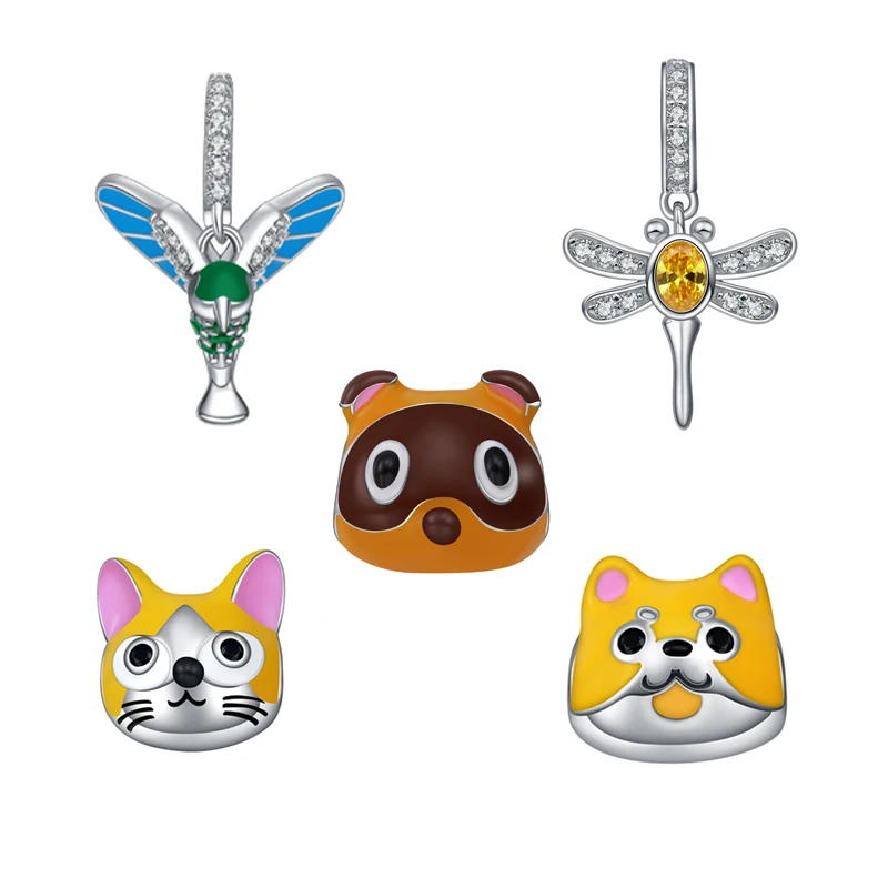 Qings  Chihuahua Animal Charm Beads, 925 Sterling Silver Shiny CZ Dog Enamel Pendant,  Bracelet Necklace for  Girls