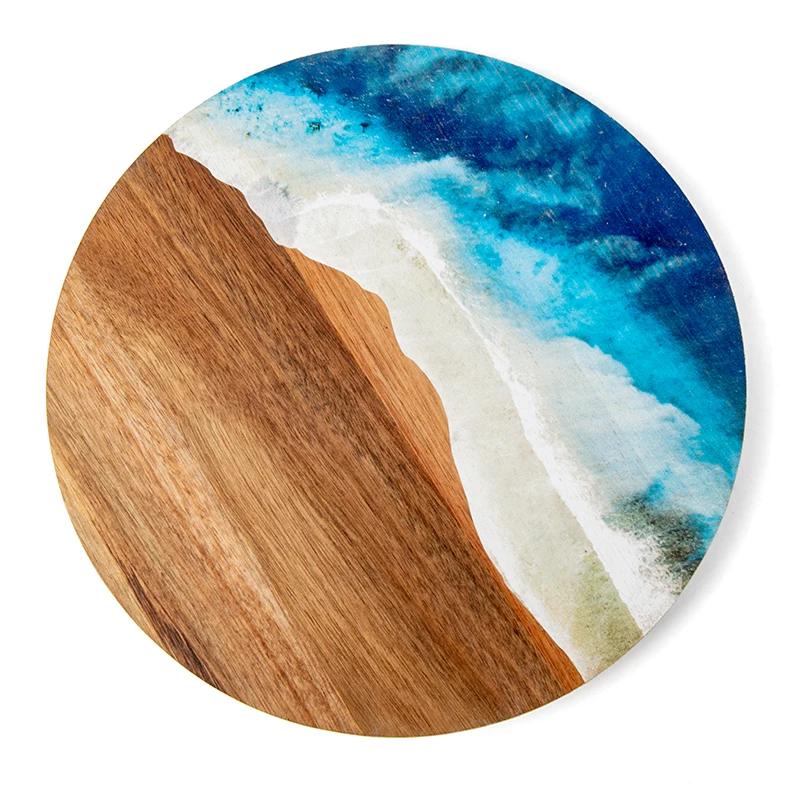 OEM Natural Acacia Wooden Custom UV Printing Round Chopping Blocks Rotatable Cutting Boards for Kitchen