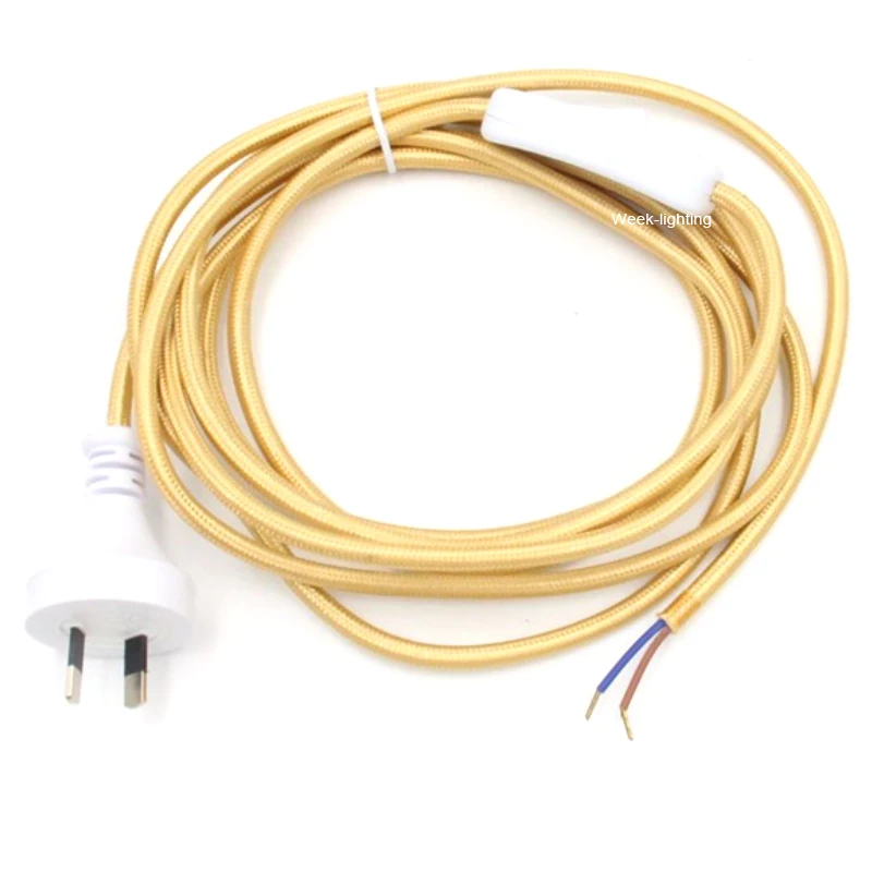 220V AC Vintage Power Cord With EU Plug Line Switch Fabric Covered Twisted Cable 2 Meters Long