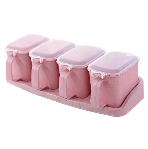 4 Pcs Set Plastic Lid Condiment Box Seasoning Box Plastic Kitchen Supplies Spice Rack Salt Pepper Storage Container