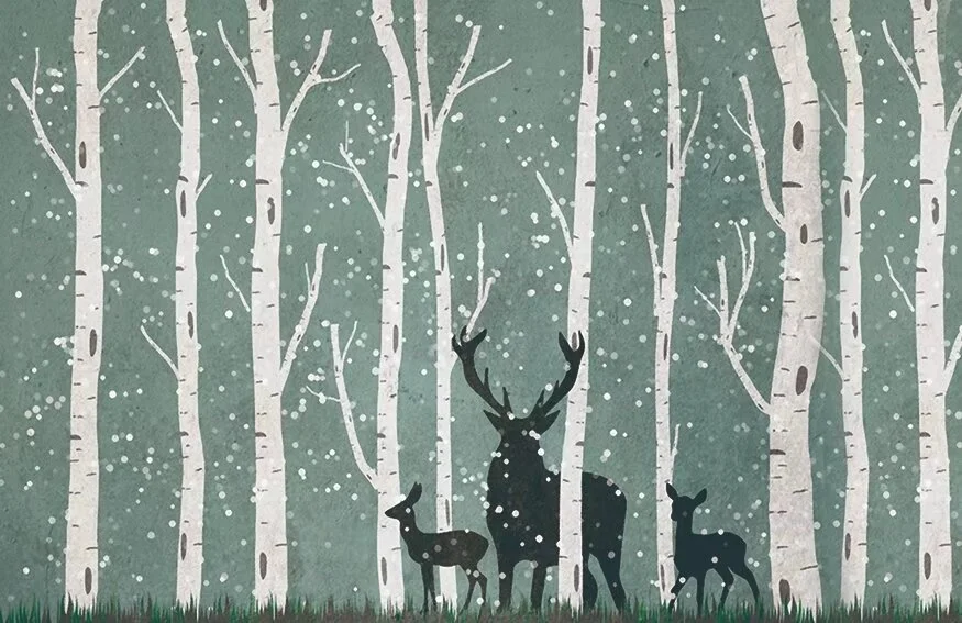 chrismas theme snow elk forest birds trees design print big size custom up to 3*5m & 3.2*10m/piece high-end fabric wallpaper
