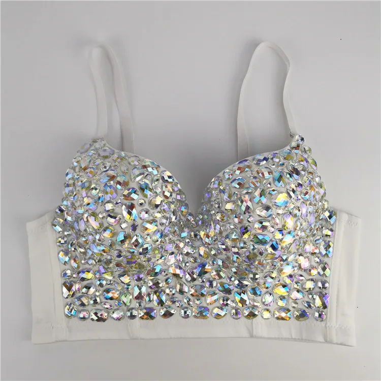 Bar Performance Clothes Sequined Belly Dance Camisole Fancy Diamond Tube Bustier Top