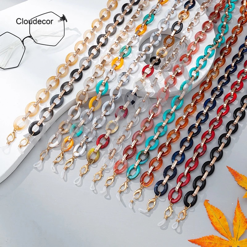 Новинка, женские ремни для очков ручной работы, аксессуары для очков, золотая акриловая цепочка для очков