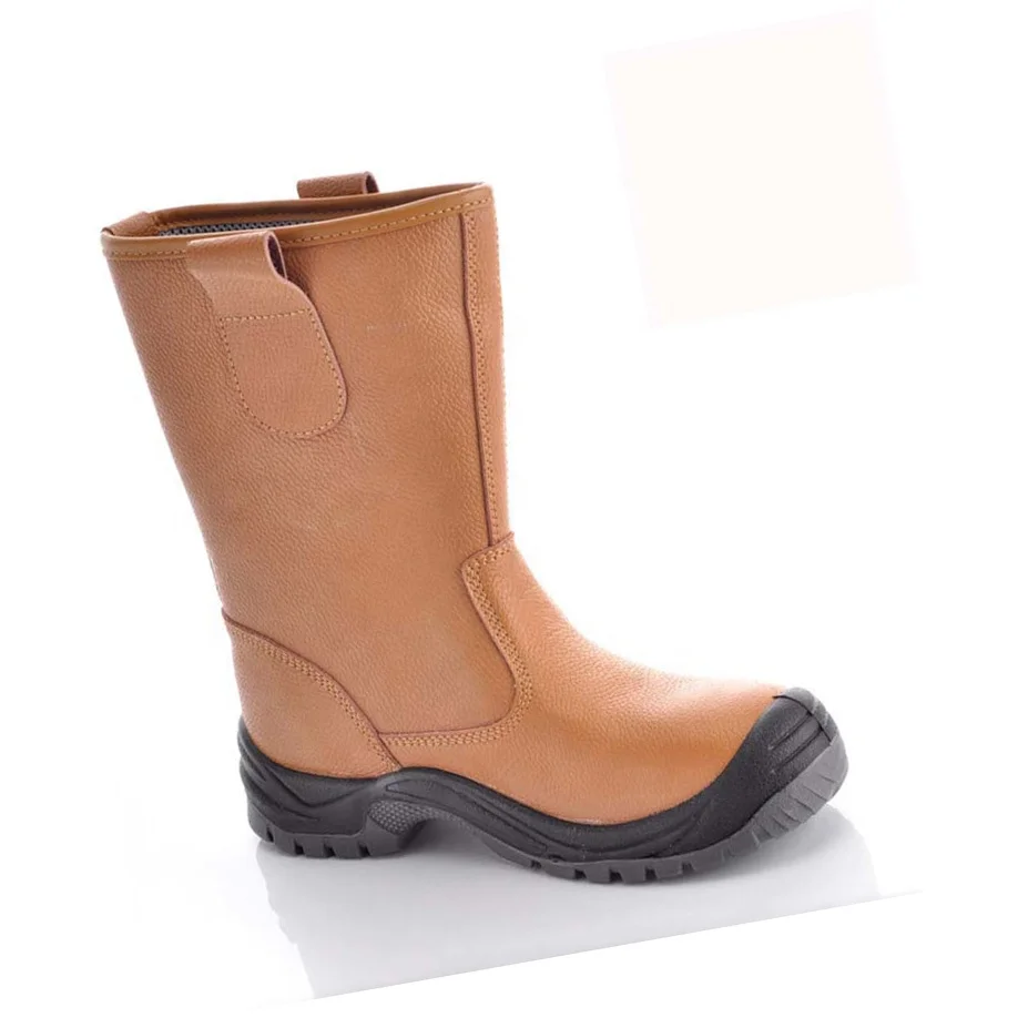 sapatos de trabalho orange High cut genuine leather Oil field safety boots with PU outsole steel toe cop anti-smashing