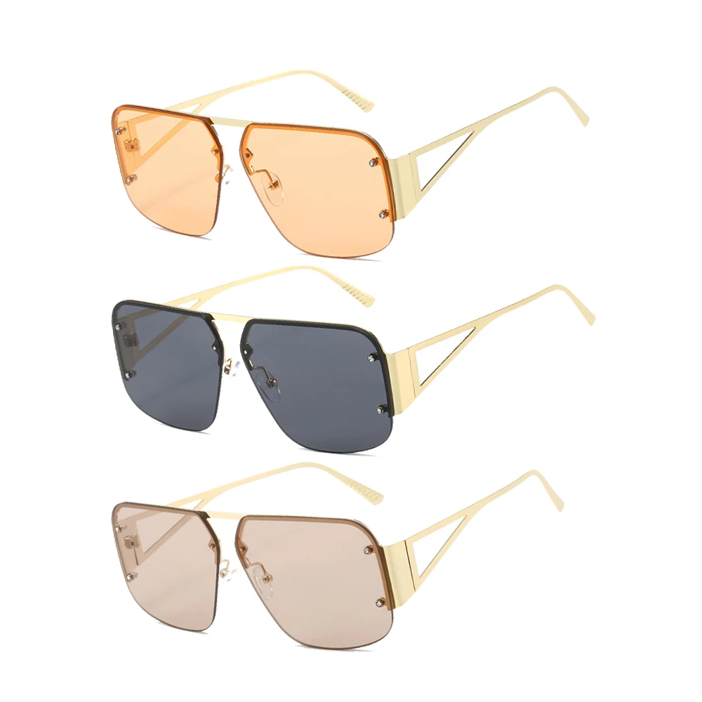 2024 Trendy Square Aviation Retro Custom Logo Sunglasses Metal Rimless Frame Square Gradient Colorful Men Women Sunglasses