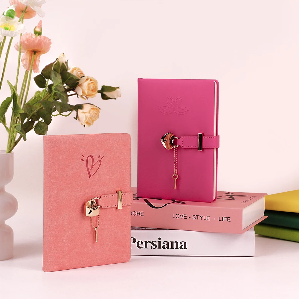 Personalized Soft Touch Notebook Custom Logo Printing Brand Planner Journal PU Hard Cover A5 Diary With Heart Shape Lock