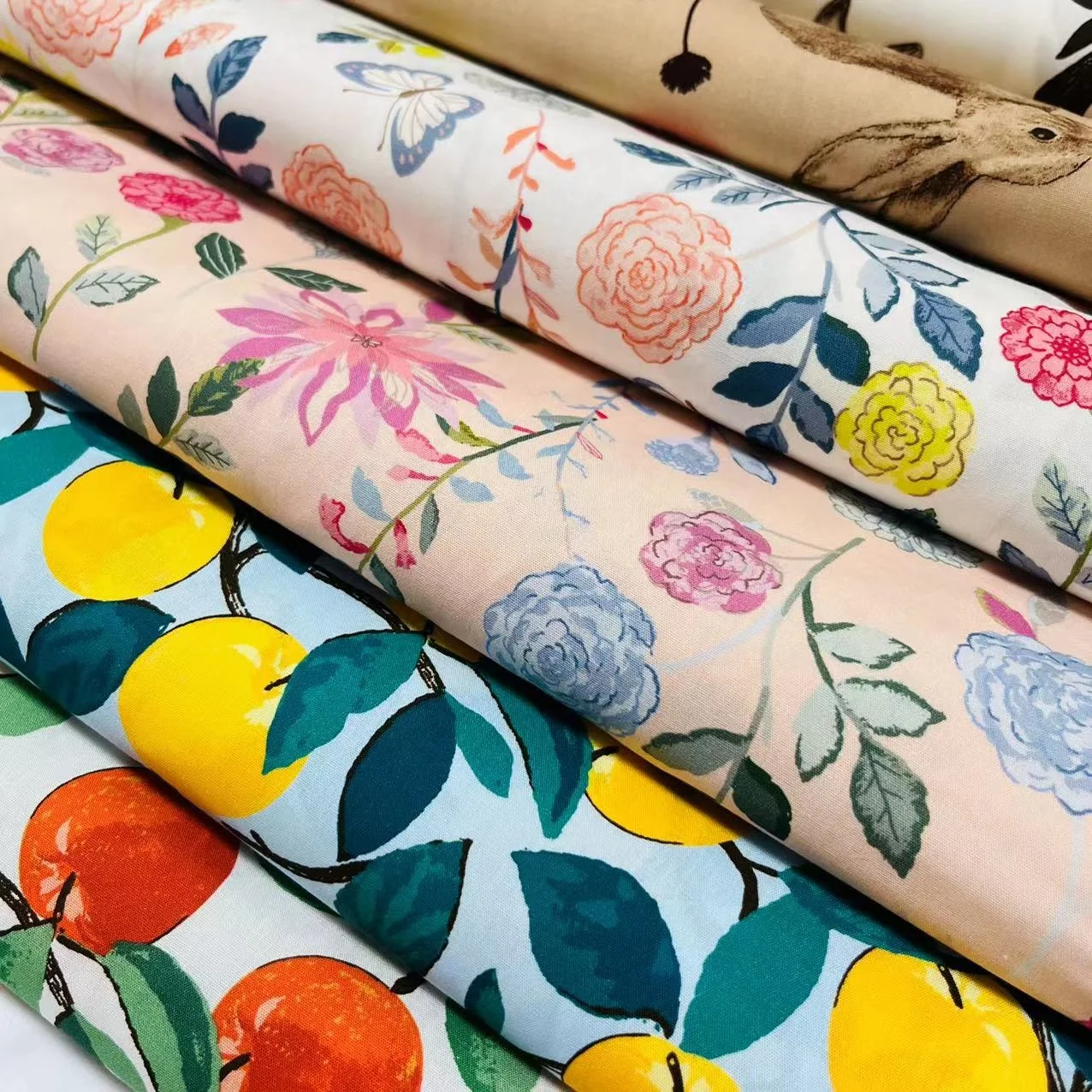 custom girl kids cotton print thong  panties eco printed floral Rabbits fabric for baby clothing dress skirts blouse