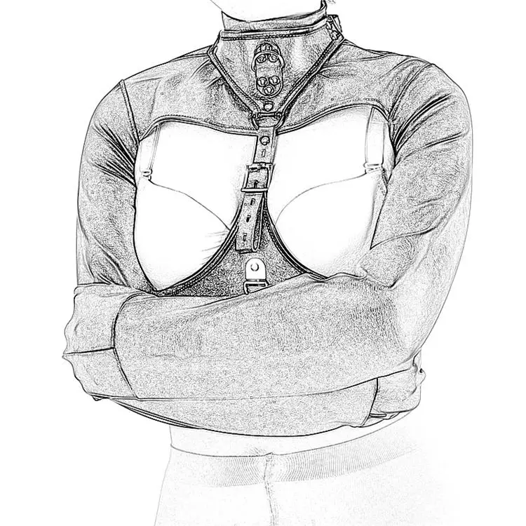 Leather Bondage Straitjacket with Wrist Restraints, Straight Jacket Costume Body Harness Restraint