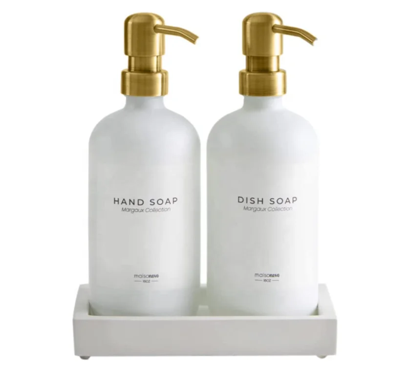 Стеклянный дозатор мыла с насосом и бетонным лотком