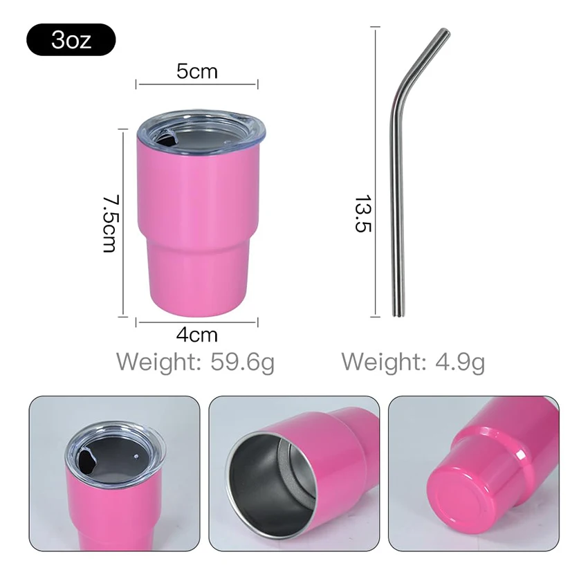 2oz 3oz tumbler shot glass sublimation blank Stainless steel double wall metal small mini tumbler with straw