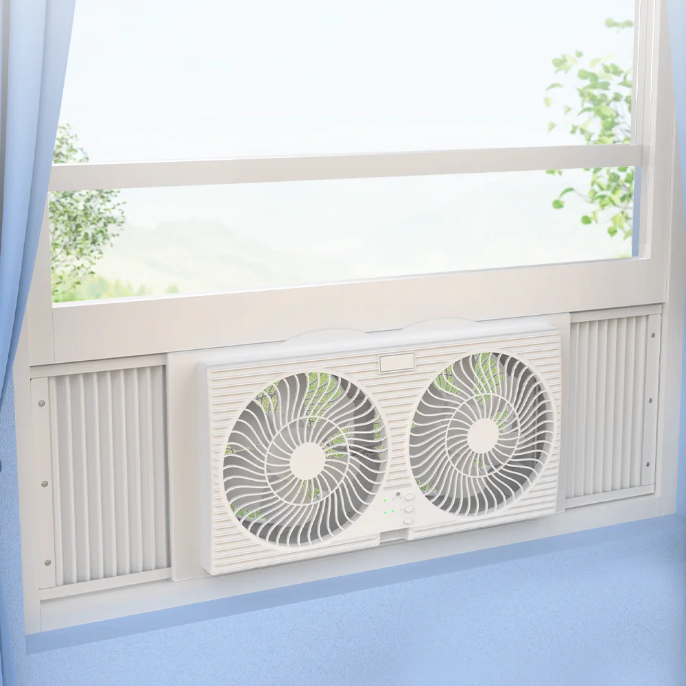 Low Noise Plastic 9Inch Kitchen Bathroom Dc Exhaust Fan Twin Window Fan With Reversible Airflow Control