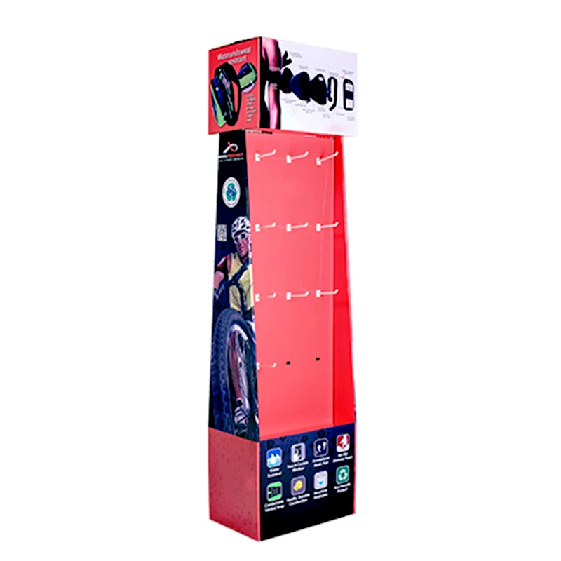 Custom Corrugated Cardboard Peg Hook Hanging Floor Display Shelves Stand Paper Display Racks with Hook for Supermarket