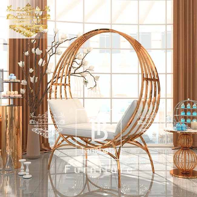 Gold metal brid cage wedding high back king chair for bride and groom