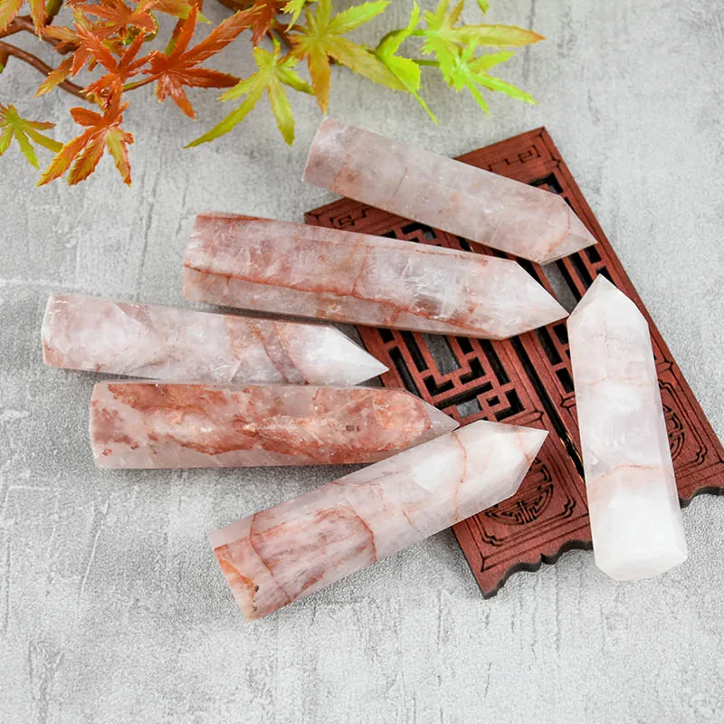 Hot Sale Natural Healing Stone Hematoid Quartz Tower Fire Quartz Crystal Wand Point