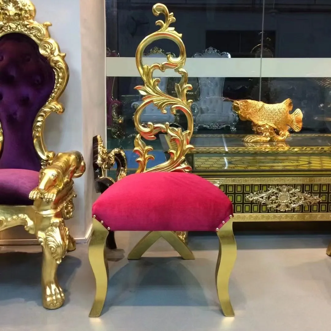 Luxury golden solid wood pink tufted hotel banquet event wedding throne chair