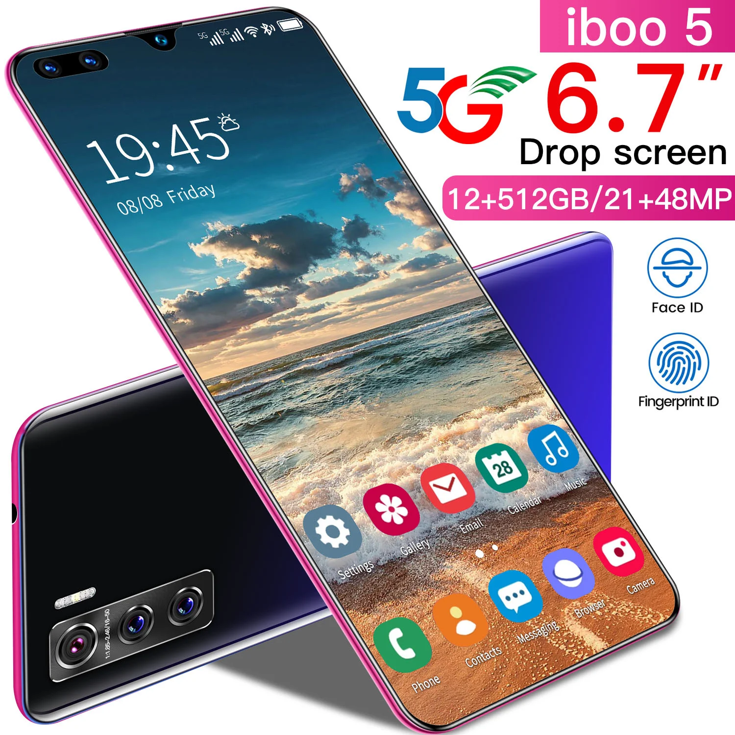  Iboo5 смартфон 10 core 6 7 'FHD 21MP + 48MP 12 Гб 512 1440x3040px мобильный Android 0 с распознаванием лица функцией отпечатка пальца