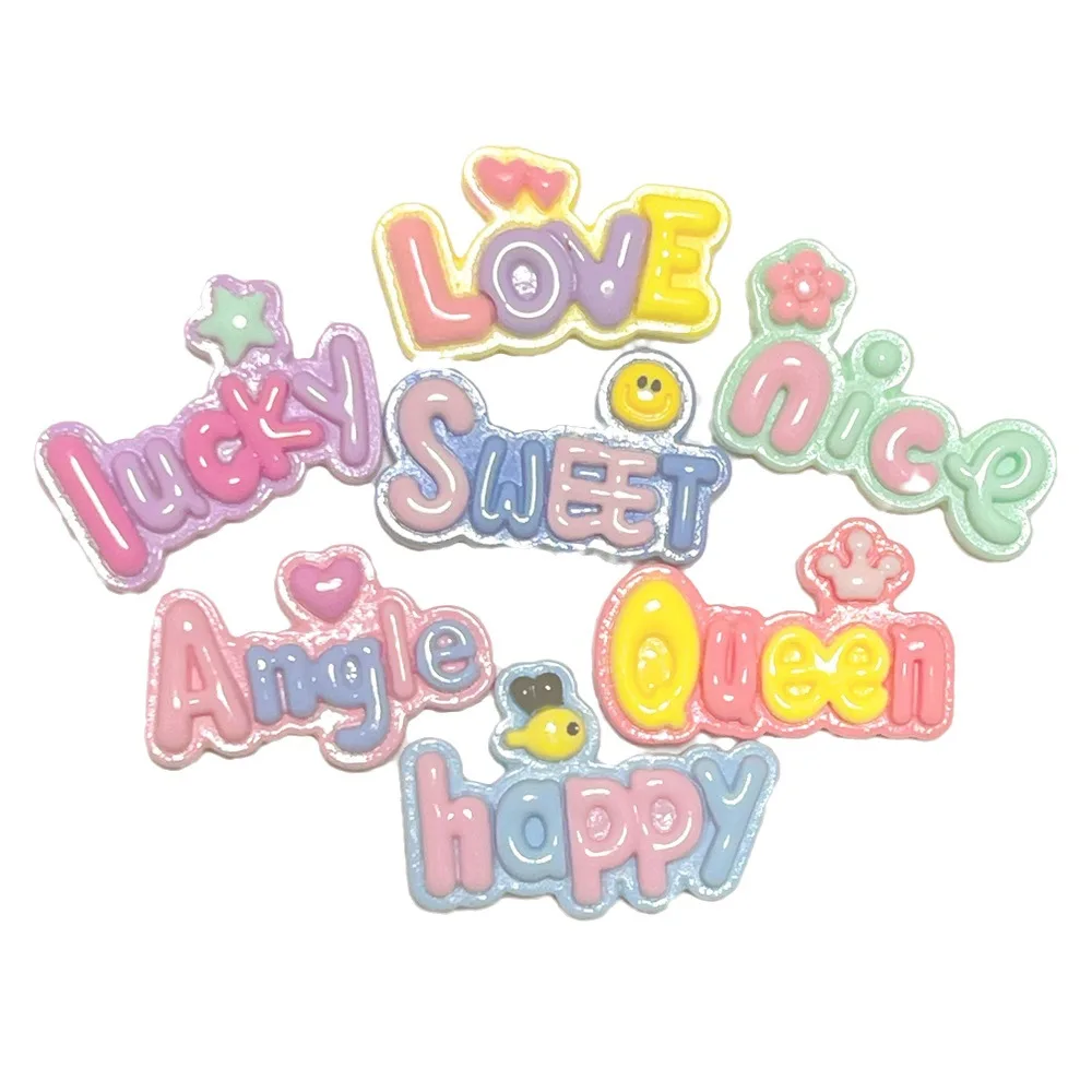 100pcs Sweet Cute Letter Plate Flatback Resin Cabochon Scrapbooking For Phone Decoration DIY Craft Hair Bows Center Accessories
