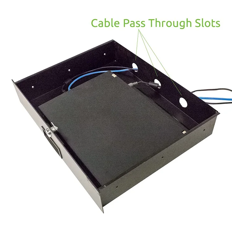 JH-Mech Rack Mount Drawer for Server Cabinet 19*13 Inch Lockable Recessed Handle Design Steel Under Desk Drawer Organizer