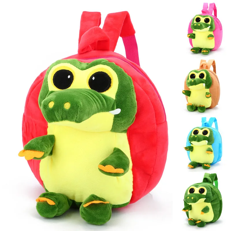 2022 winter soft polyester lightweight plush crocodile cheap children kids backpack school bags for boys