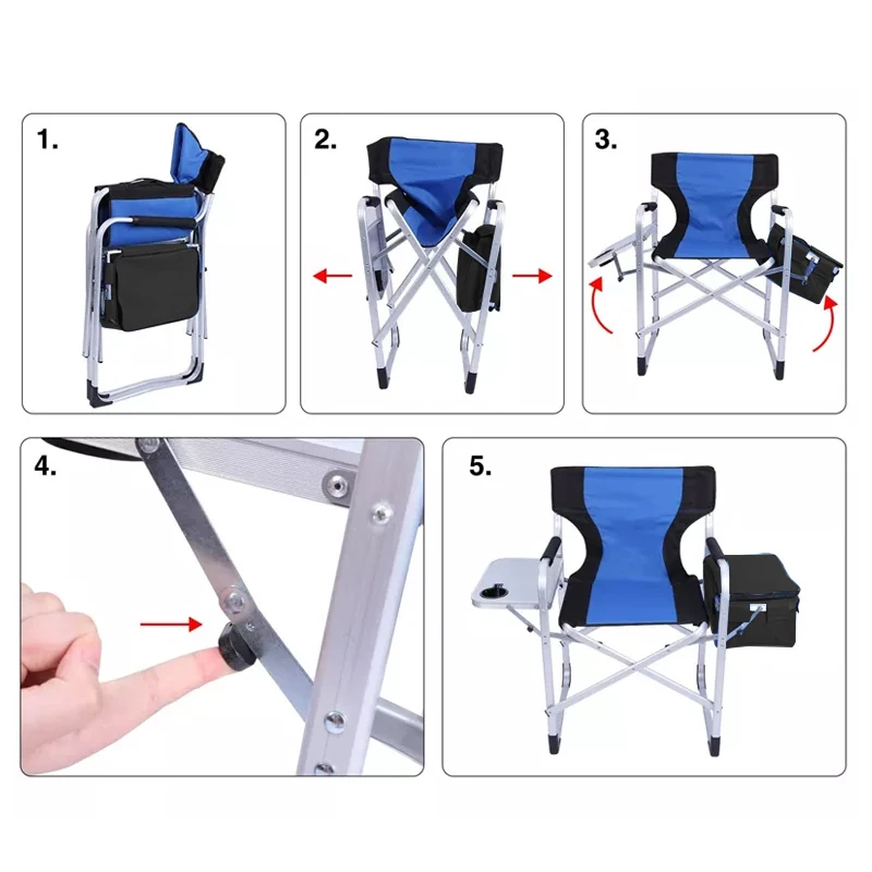 Aluminum Folding Camping Beach Fishing Director Chair with Side Table and Cooler Bag