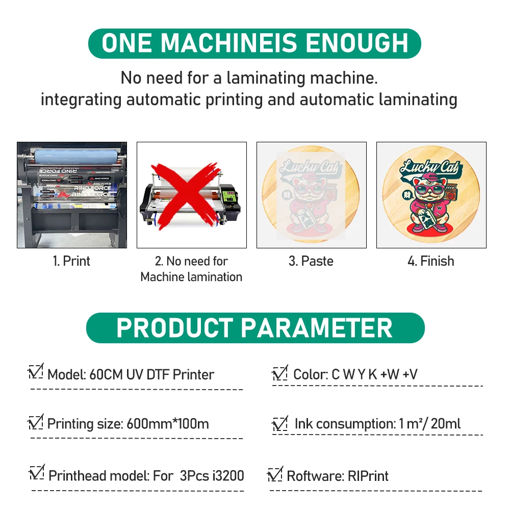 Colorsun UV DTF Printer 2 in 1 function printing and lamination in one machine Direct to AB Film 60CM Sticker Printer