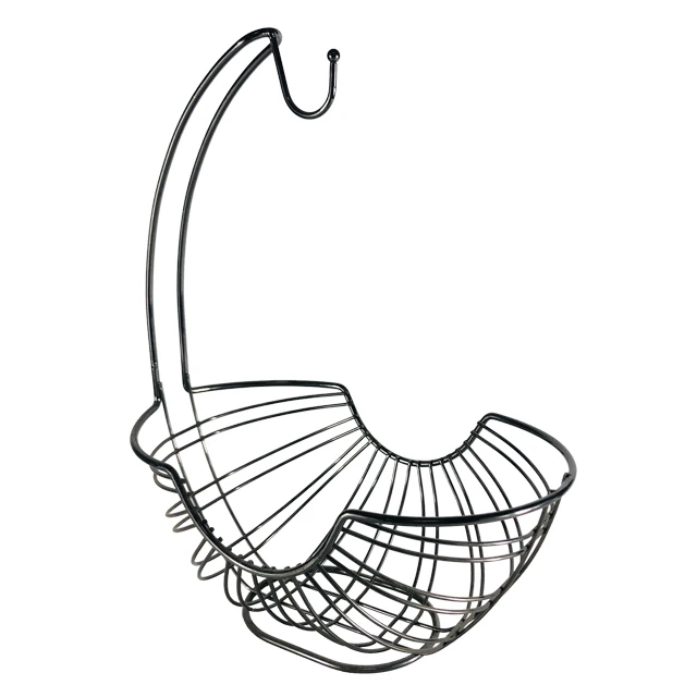 Popular Black Nickel Wire Metal Banana Wire Bowl  In Oval Shape Fruit Storage Baskets