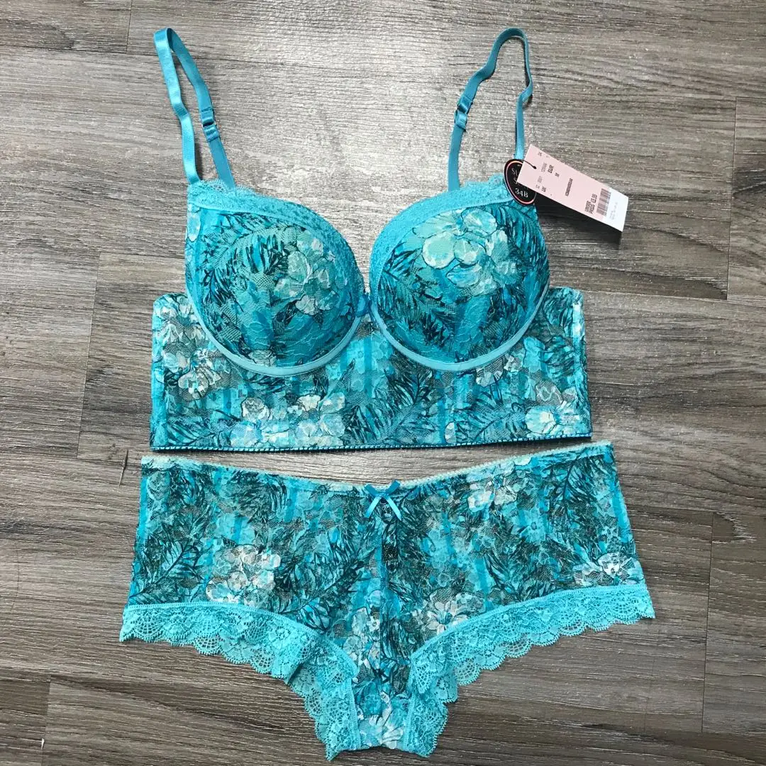 TOP SELLING UNDERWIRE NYLON SPANDEX FULL LACE FOUR HOOKS AND EYES WOMEN BRA AND PANTY