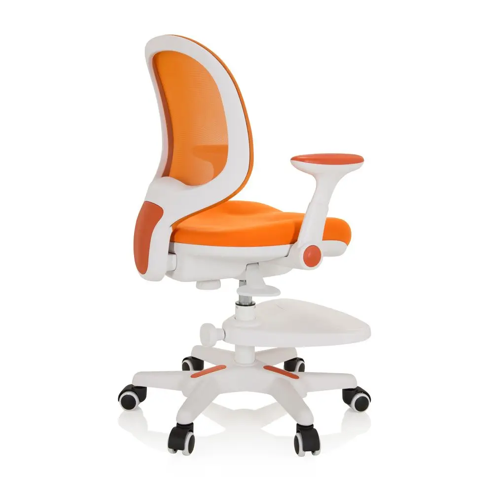 Kids Study Chair Auto Brake Casters Adjustable Height & Seat Depth for Growing Child Footrest Lumbar Support Homeschool Orange