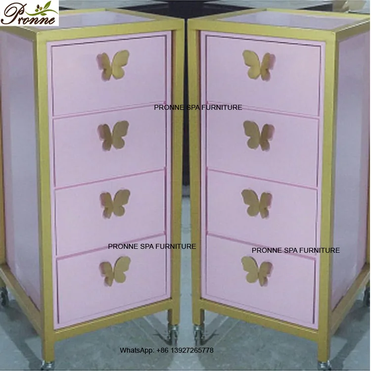 Luxury Wholesale Beauty Salon Nail Barber Shop Gorgeous Rolling Butterfly Pink Trolleys Carts