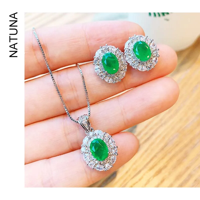 Natuna Quality 925 Sterling Silver /Copper Zircon Jewelry Sets Fashion Jewelry Luxury Necklace Earrings Set For Women